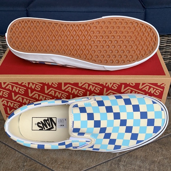 VANS Men’s CLASSIC SLIP ON CHECKERBOARD BLUE TOPAZ Sneakers - Picture 7 of 16
